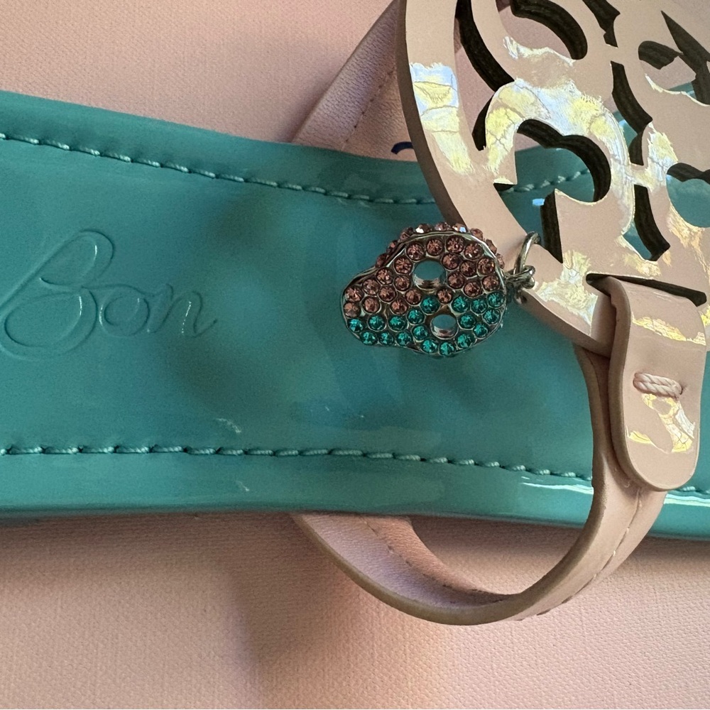 Tory Burch x BonBon Miller Patent Leather Pink and Blue Sandals Cotton Candy 10 - Picture 5 of 14